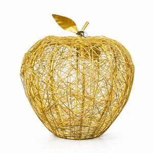 Gold Wire Apple Decor – Open Metal Apple Cloche Style – 8” Tall Decorative Apple